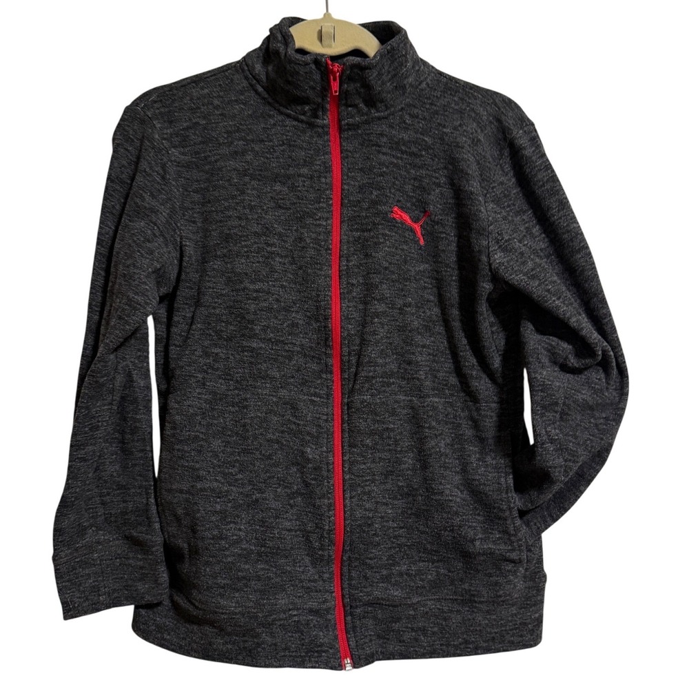 Puma Kids Full Zip Fleece Jacket Charcoal Gray Red Logo XL 16